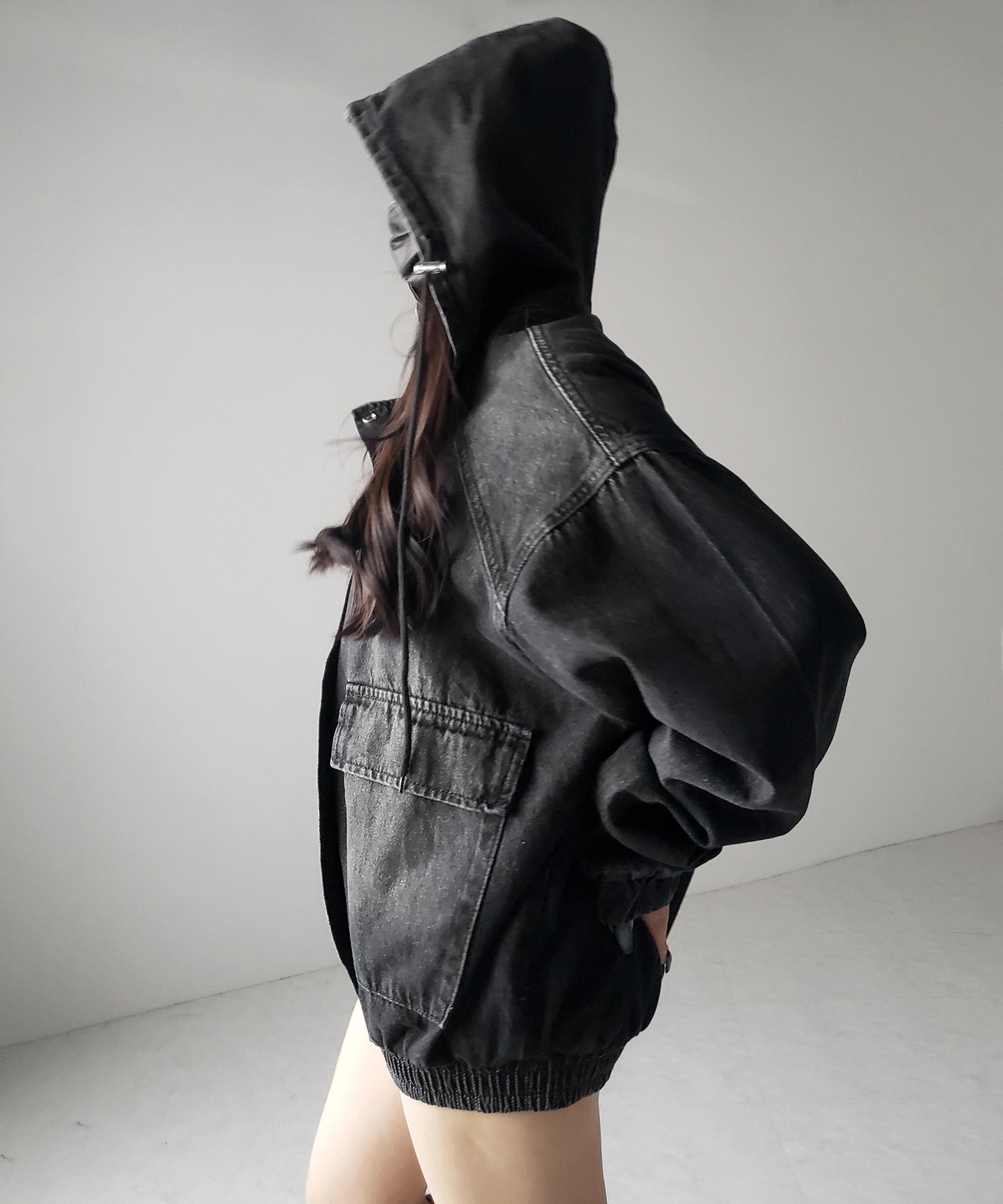 【 2color 】ヴィンテージデニムダブルジップフードブルゾン / vintage denim double zip hoodie blouson