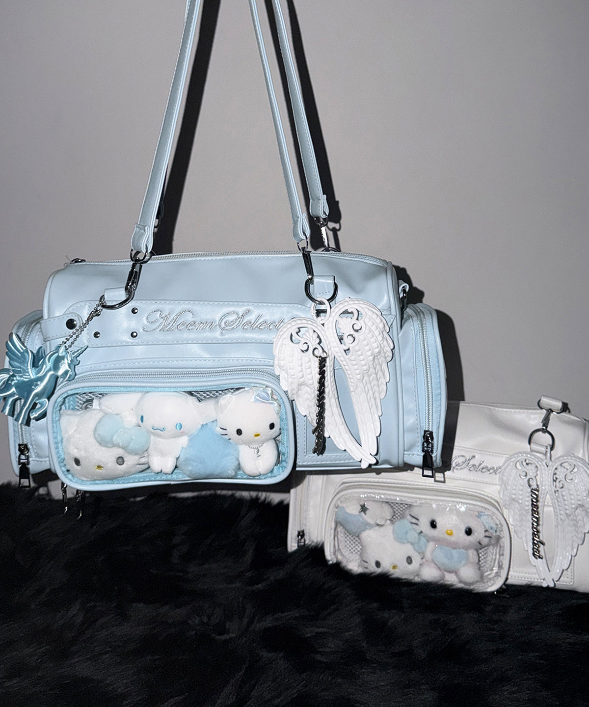 クリアポケット付きレタリング刺繍ショルダーバッグ / clear pocket lettering embroidery shoulder bag