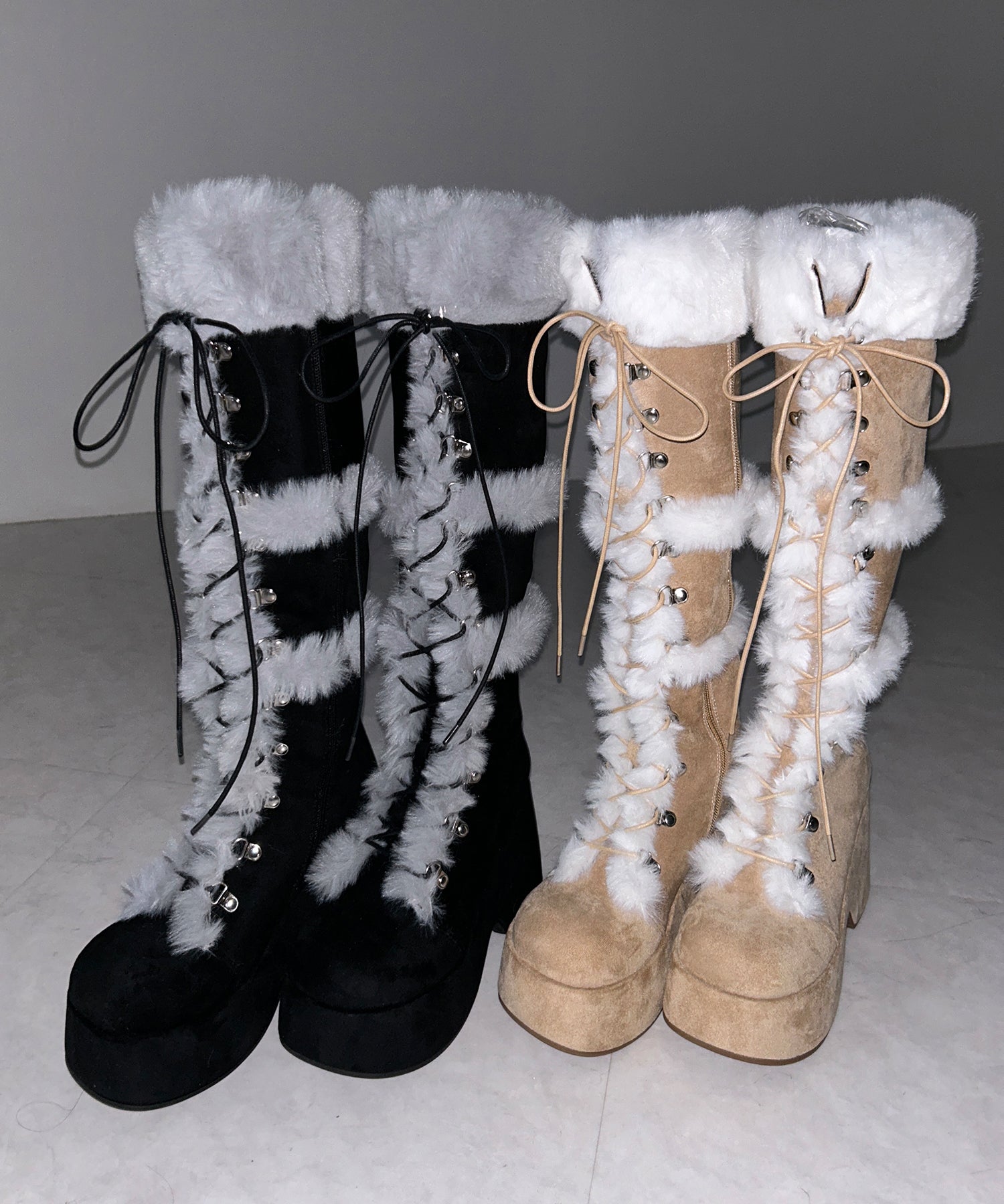 厚底レースアップムートンロングブーツ / platform laceup mouton long boots