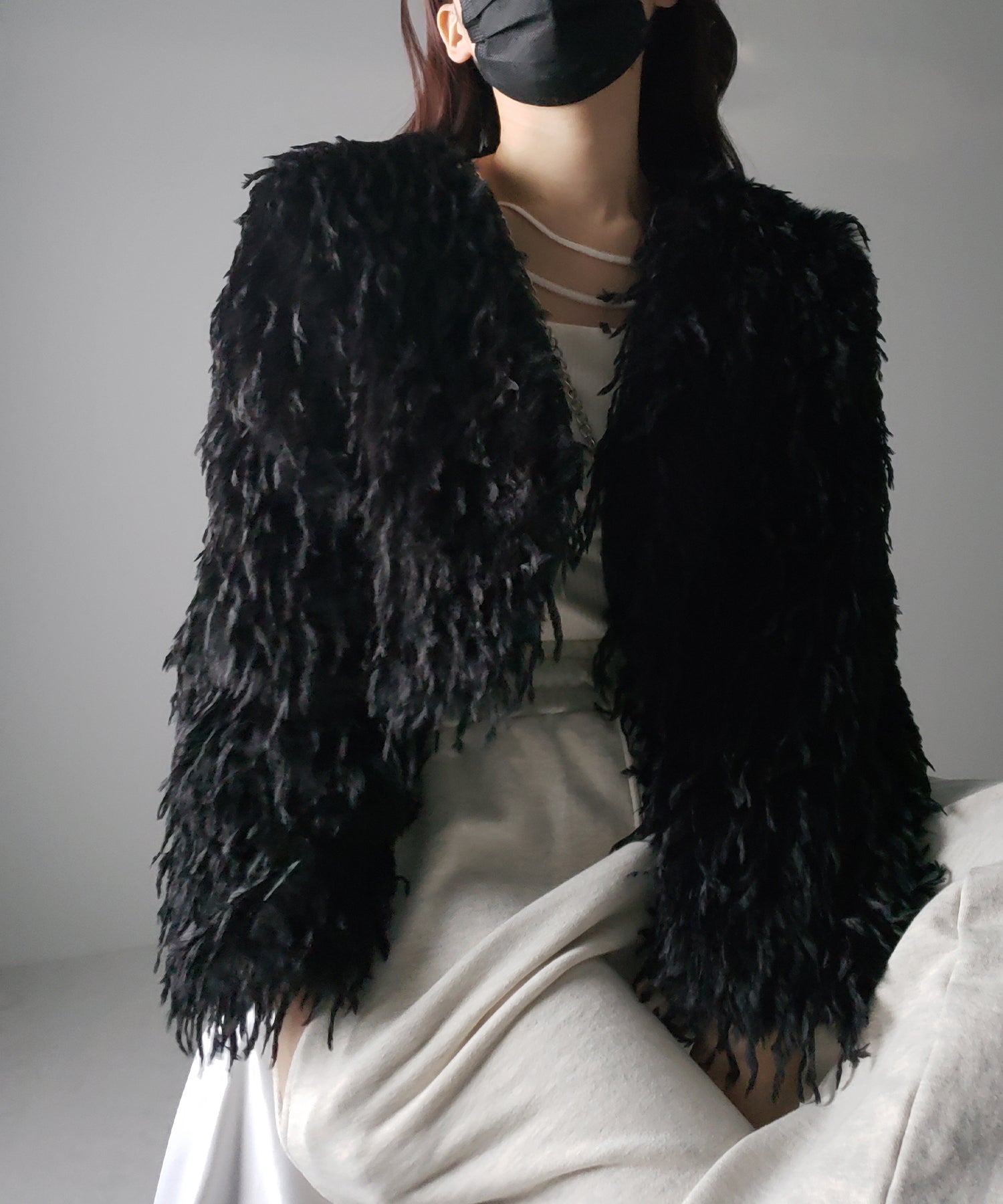 【 4color 】ムードフェザーワイドスリーブショートカーディガン/ mood feather wide sleeve short cardigan