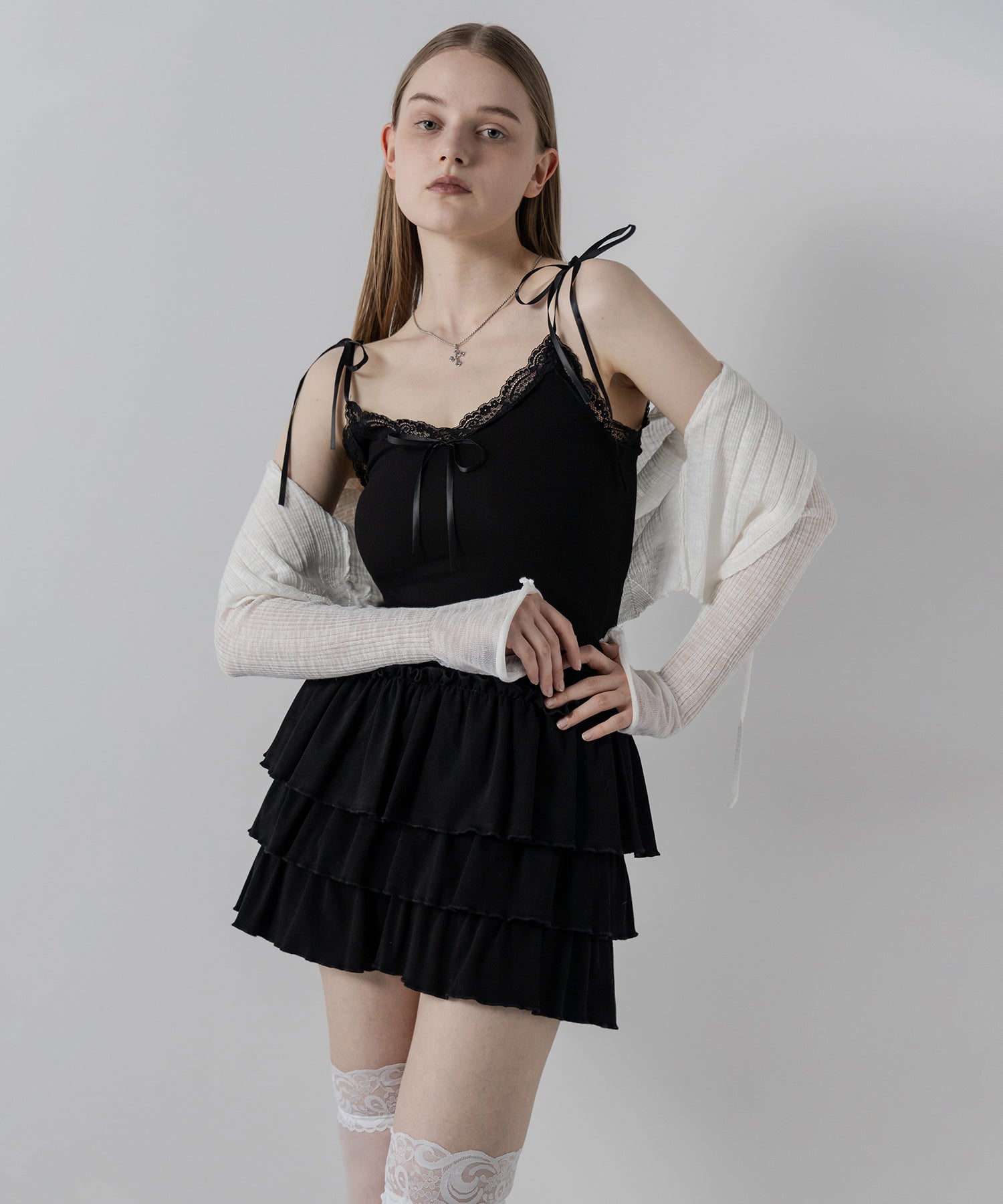 3サテンリボンレースリブキャミソール / three satin ribbon lace lib camisole