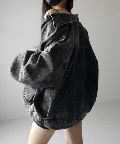 【 デニムセットアップ着用可能 】ヴィンテージケミカルブリーチボーイフレンドデニムジャケット / vintage chemical bleach boyfriend denim jacket