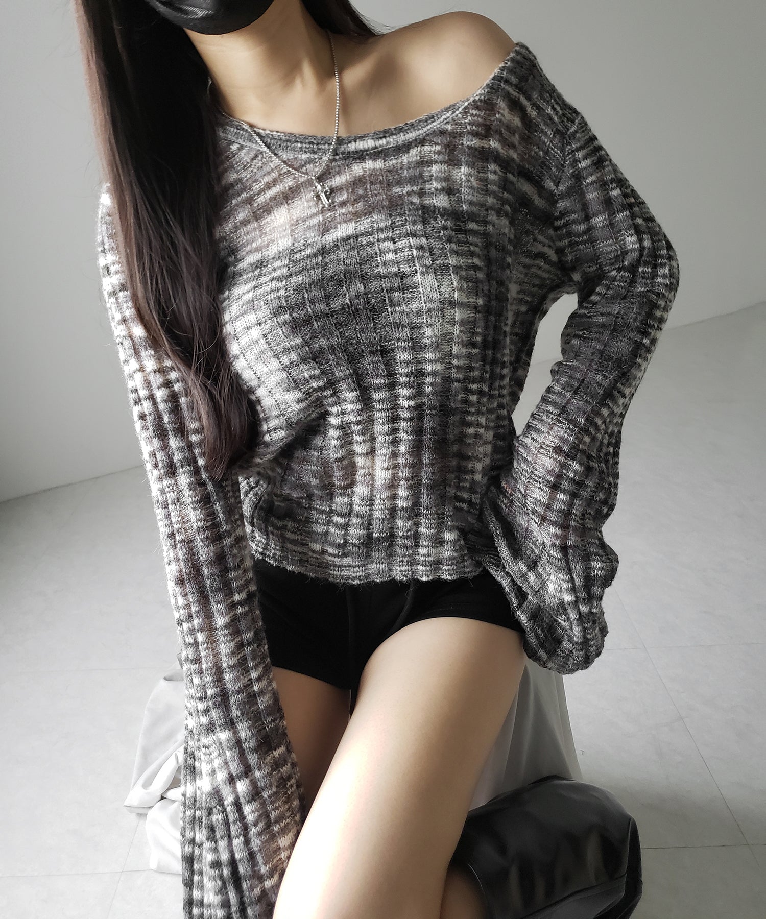メランジルーズシアーリブニット / melange loose sheer rib knit