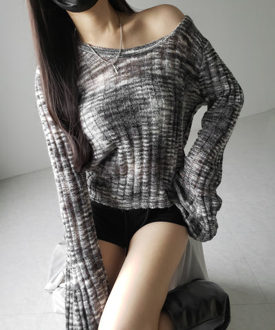 メランジルーズシアーリブニット / melange loose sheer rib knit