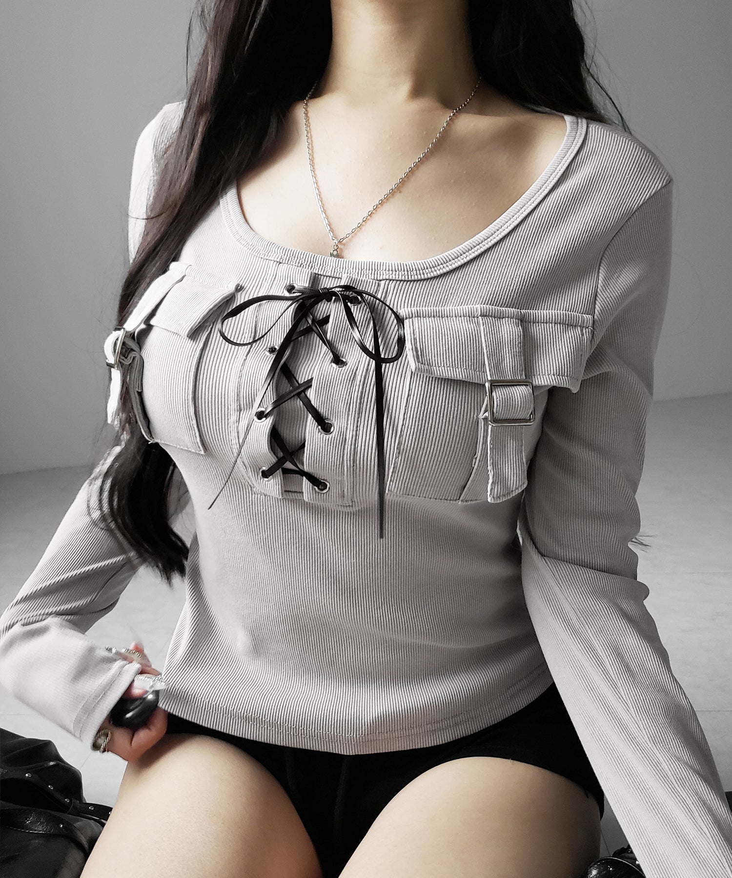 ヴィンテージレースアップアウトポケットスクエアリブロンT / vintage laceup outpocket square lib long slleve T-shirts