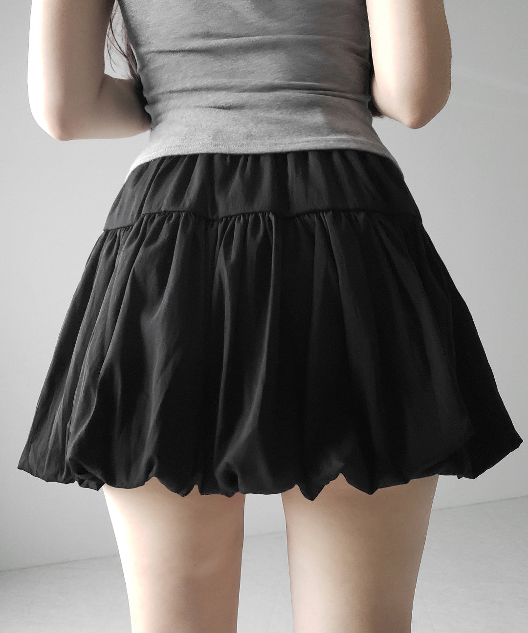 【 2color /インパン裏地付き 】ティアードコットンバルーンミニスカート / tiered cotton balloon mini skirt