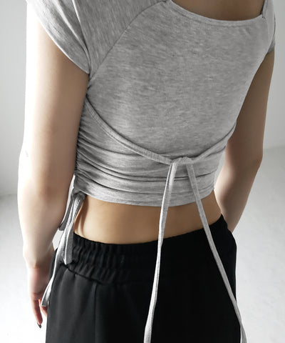 半袖クロスストラップリボンカットアウトオフショルトップス / short sleeve cross strap ribbon cutout offshoulder tops