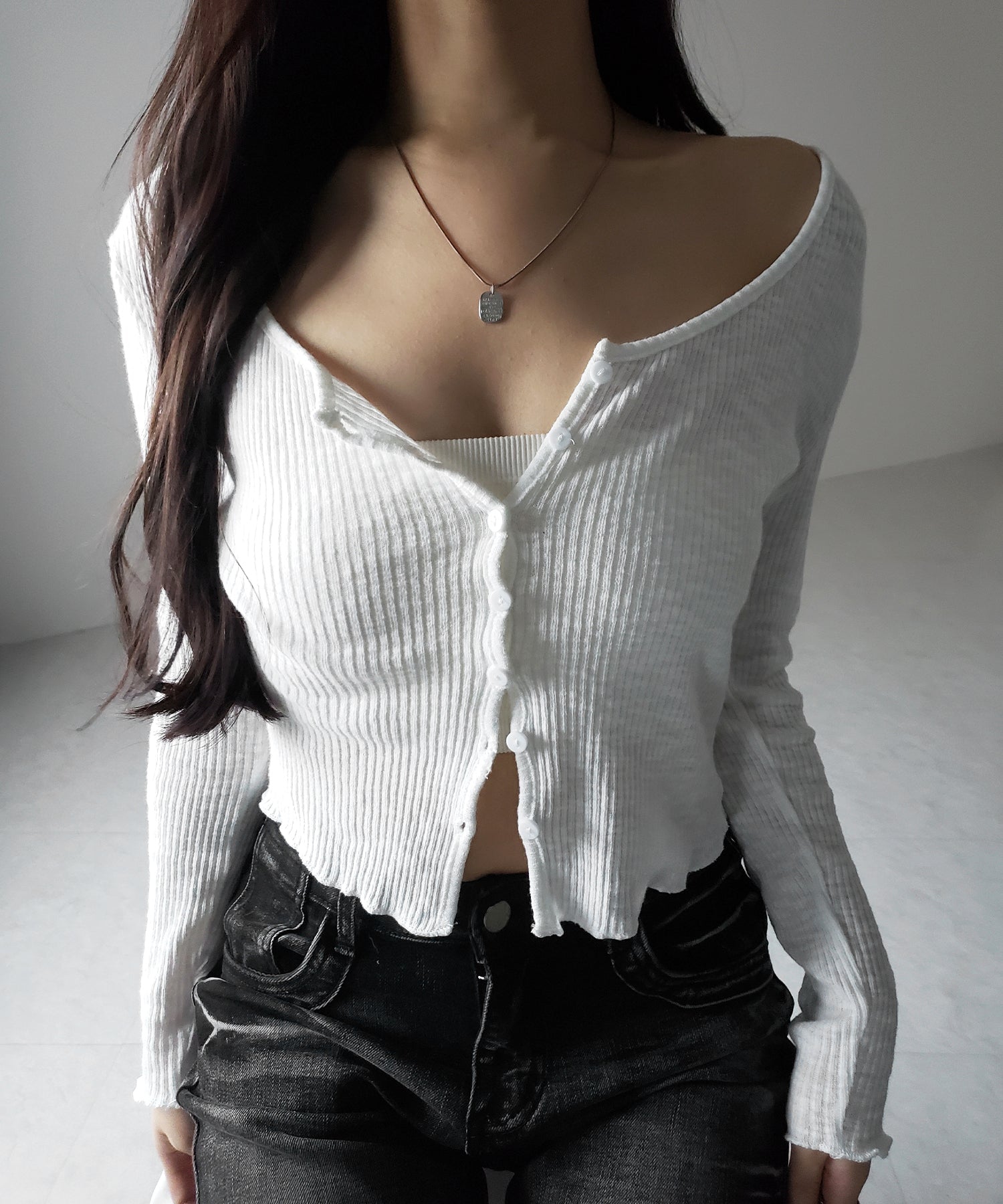 【 2点セット 】レイヤードレースシアーリブカットソーカーディガン / layered lace sheer rib cut and sew cardigan