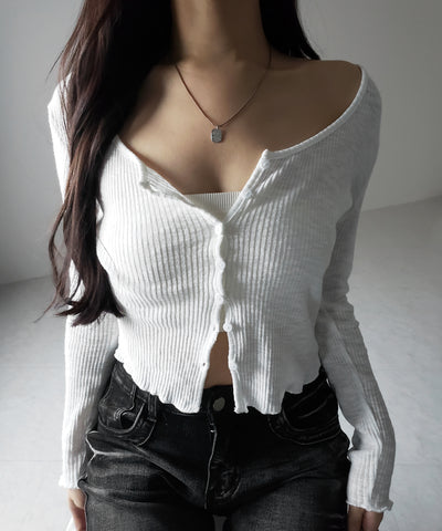 【 2点セット 】レイヤードレースシアーリブカットソーカーディガン / layered lace sheer rib cut and sew cardigan