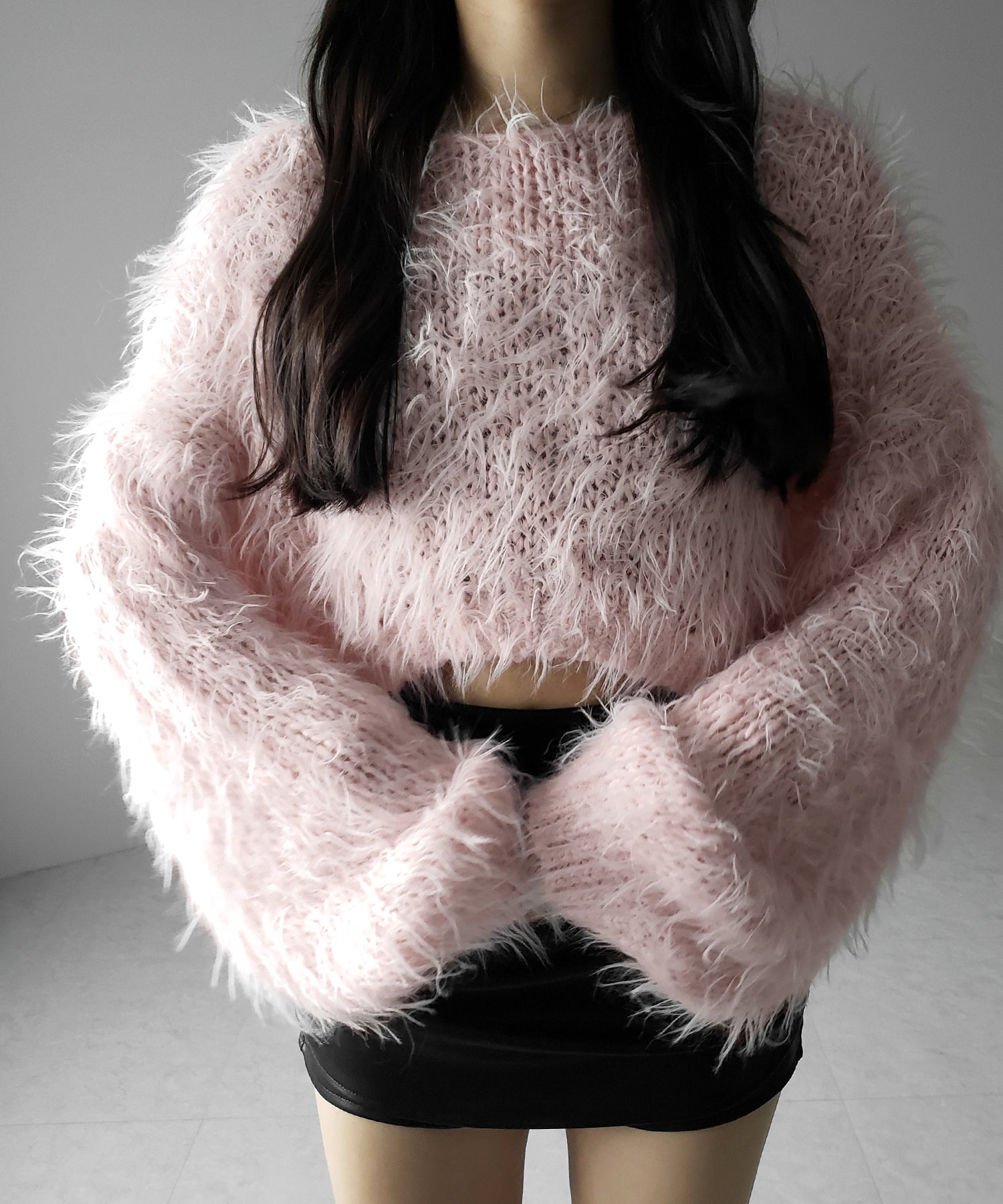 【 選べる6色展開 】フラッフィーシャギールーズショートニット / fluffy shaggy loose short knit