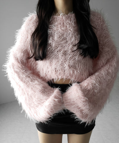 【 選べる6色展開 】フラッフィーシャギールーズショートニット / fluffy shaggy loose short knit