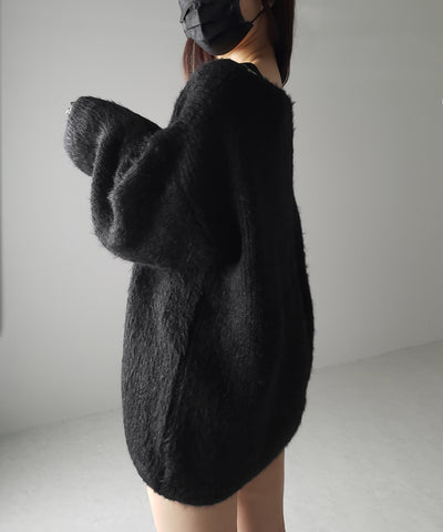 クロスストラップカットアウトルーズシャギーニット