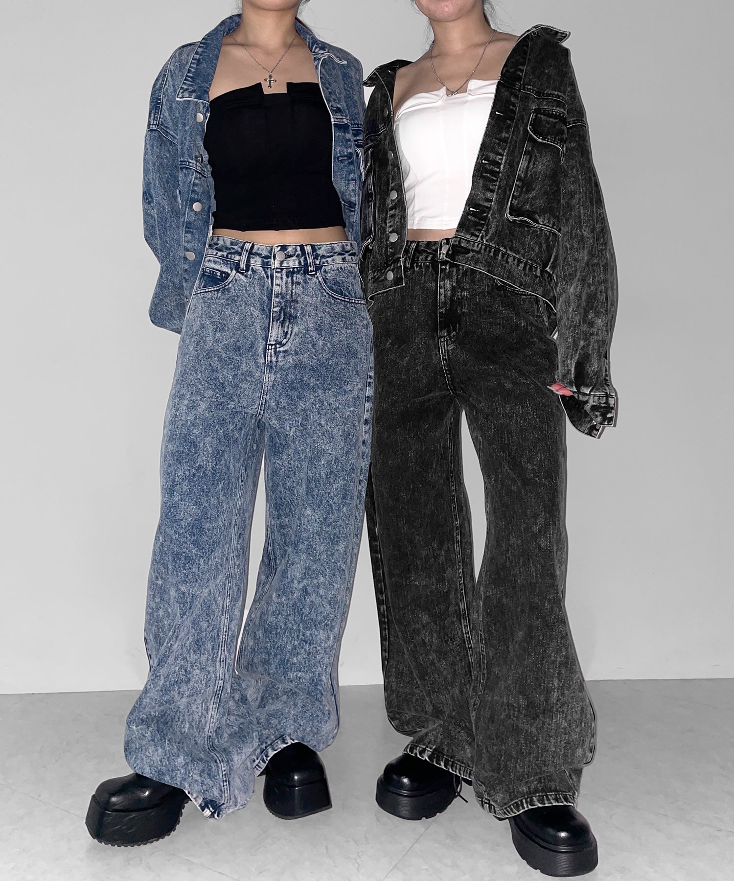 【 セットアップ着用可能 】ヴィンテージケミカルブリーチストレートワイドデニム / vintage chemical bleach straight wide denim
