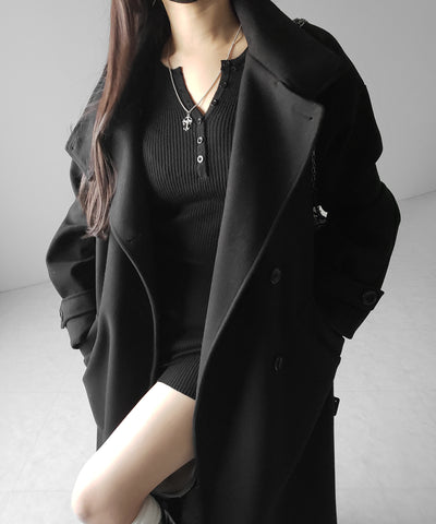 【 ウエストマークベルトSET 】2WAY スタンドカラーレディメルトントレンチロングコート / 2WAY stand collar lady melton trench long coat