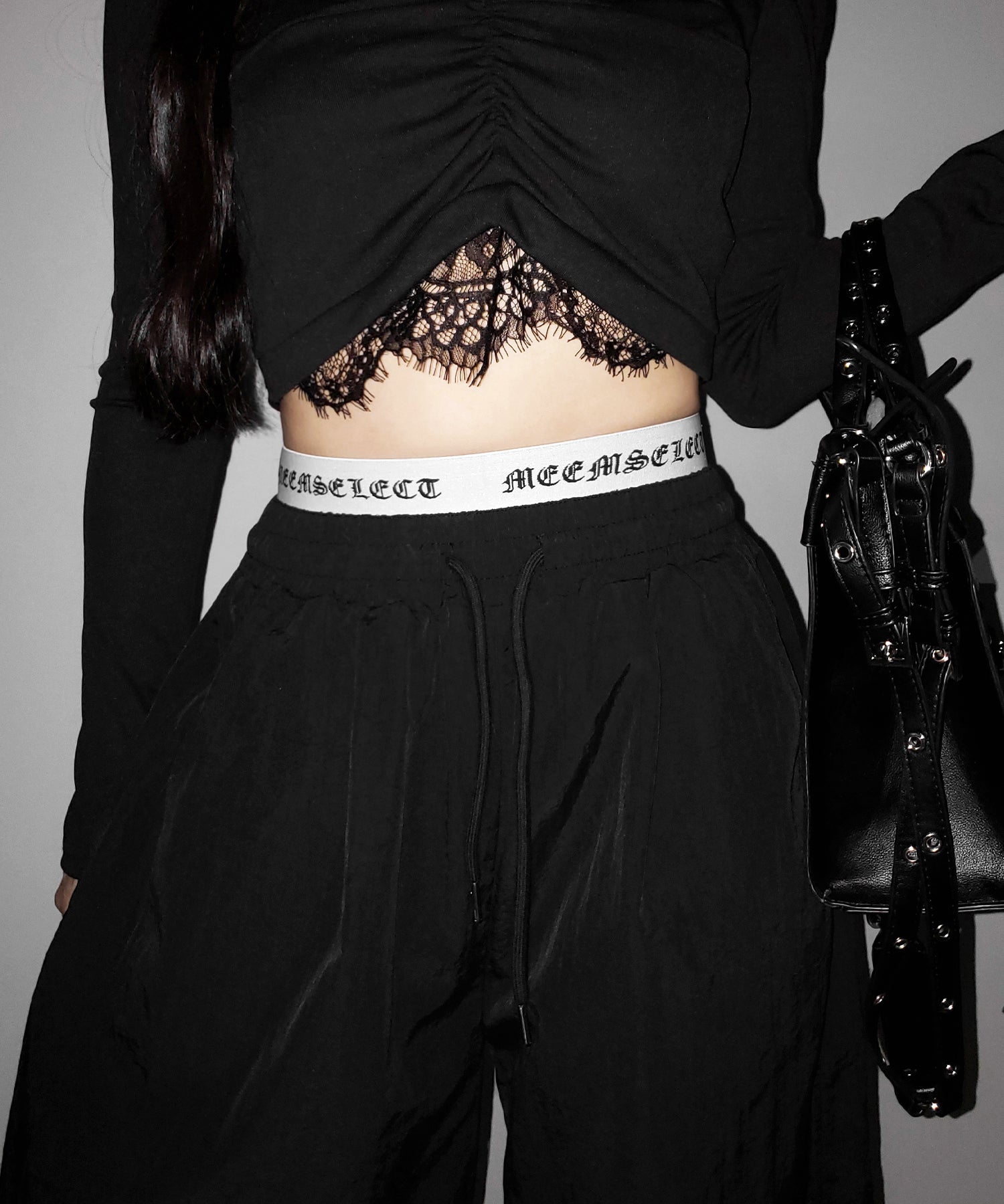 【 2color / 裾絞り可能 】ウエストロゴナイロンライクワッシャーワイドパンツ / waist logo nylon-like washer wide pants