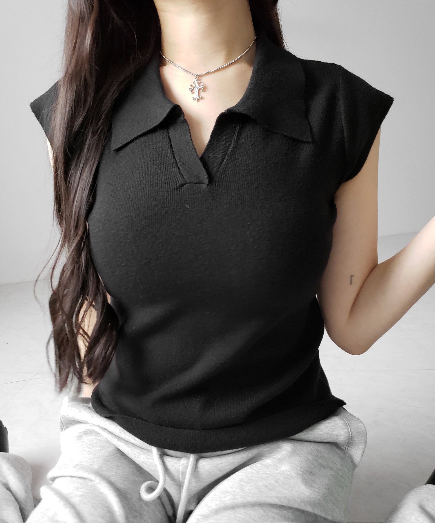 スキッパー半袖ニットトップス /skipper short sleeve knit tops