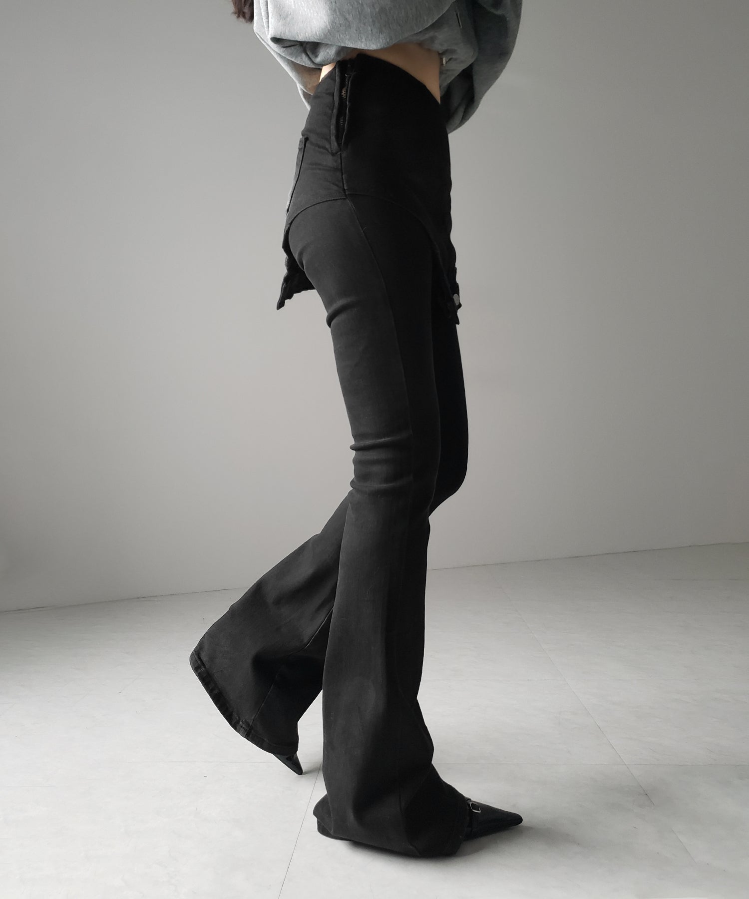 【 2color / 4size 】レイヤードウエストヴィンテージフレアデニム /layered waist vintage flare denim