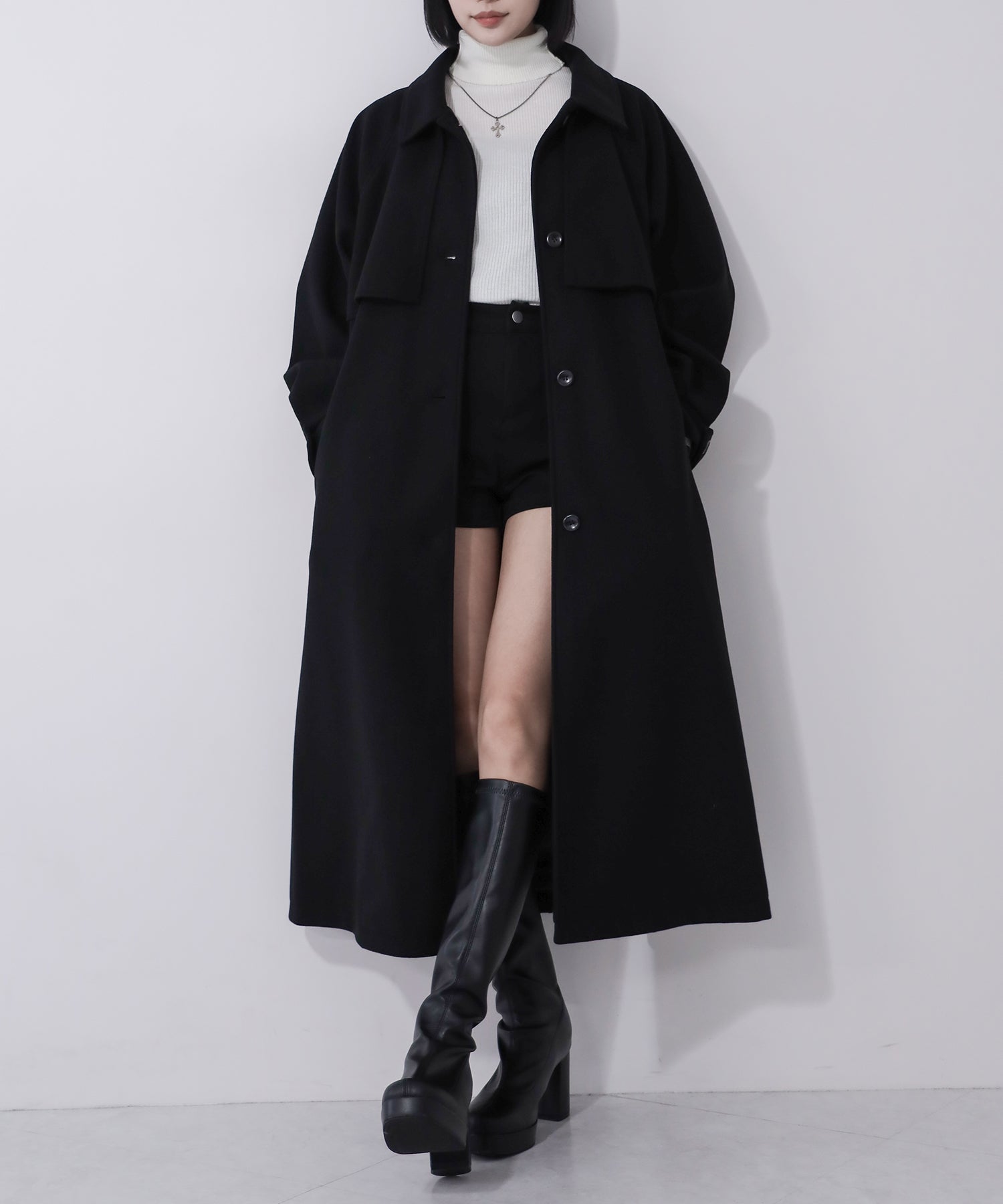 【 ウエストマークベルトSET 】2WAY ステンカラーレディメルトンロングコート / 2WAY soutien collar lady melton long coat