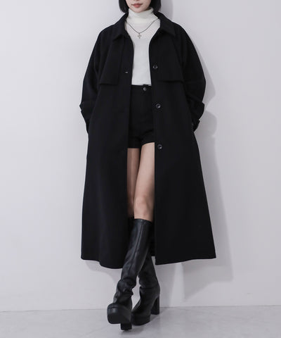 【 ウエストマークベルトSET 】2WAY ステンカラーレディメルトンロングコート / 2WAY soutien collar lady melton long coat