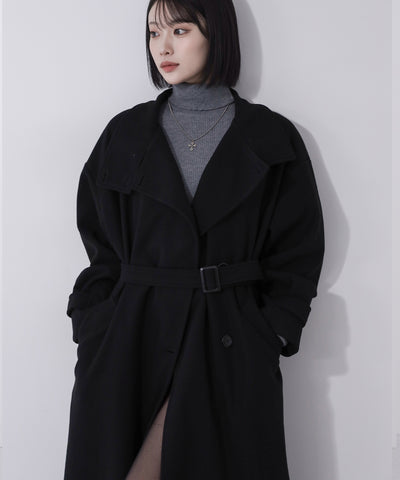 【 ウエストマークベルトSET 】2WAY スタンドカラーレディメルトントレンチロングコート / 2WAY stand collar lady melton trench long coat