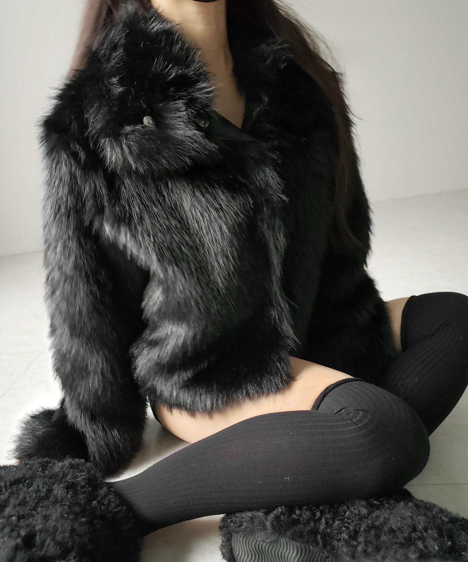 スタンドカラーミックスファーショートコート / stand-collar mix fur short coat