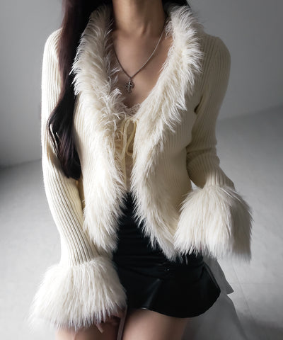 シャギーファードッキングリブニットカーディガン / shaggy fur docking rib knit cardigan