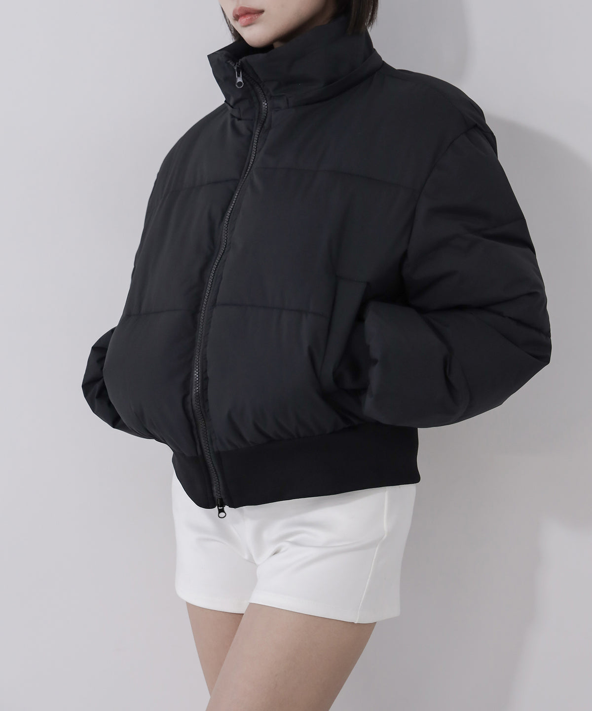 【 フード取り外し可能2WAY 】フェイクファーフードショート中綿ジャケット / 2WAY fake fur hoodie short fake down jacket