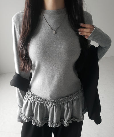 裾フリルレイヤード長袖トップス / hem frill layered long sleeve tops