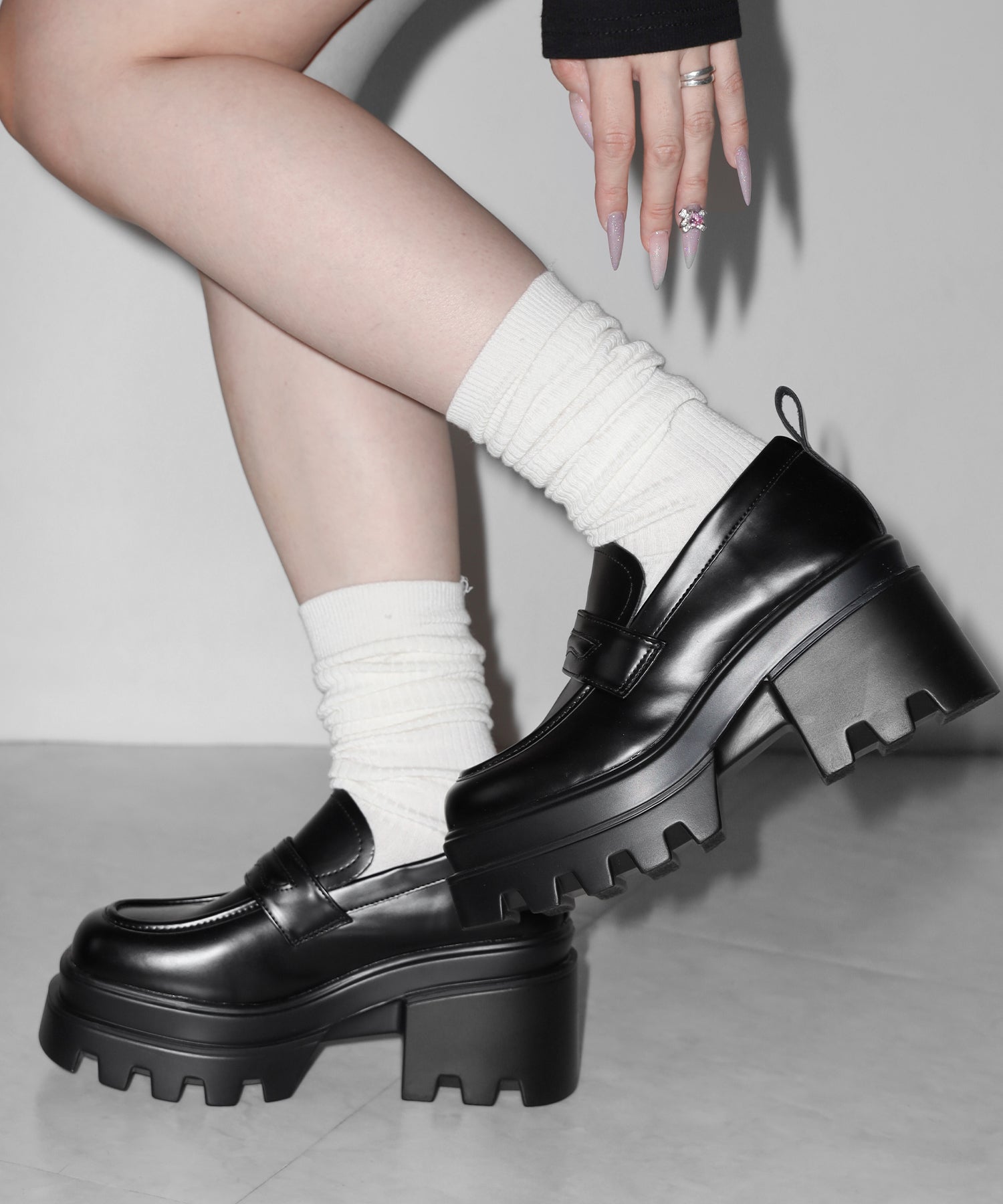 厚底チャンキーヒールコインローファー/platform chunky heel coin loafers