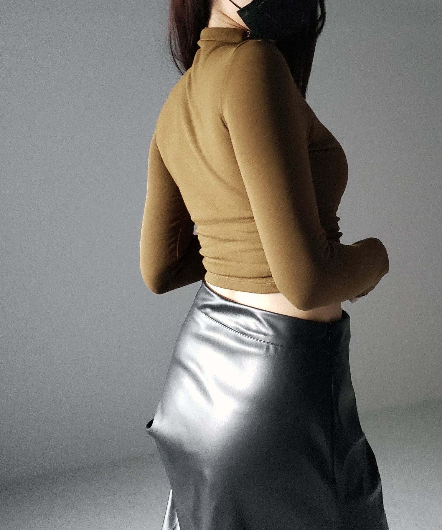 【 カップ付き / 裏起毛 】プチハイネックシャーリングショートカットソートップス