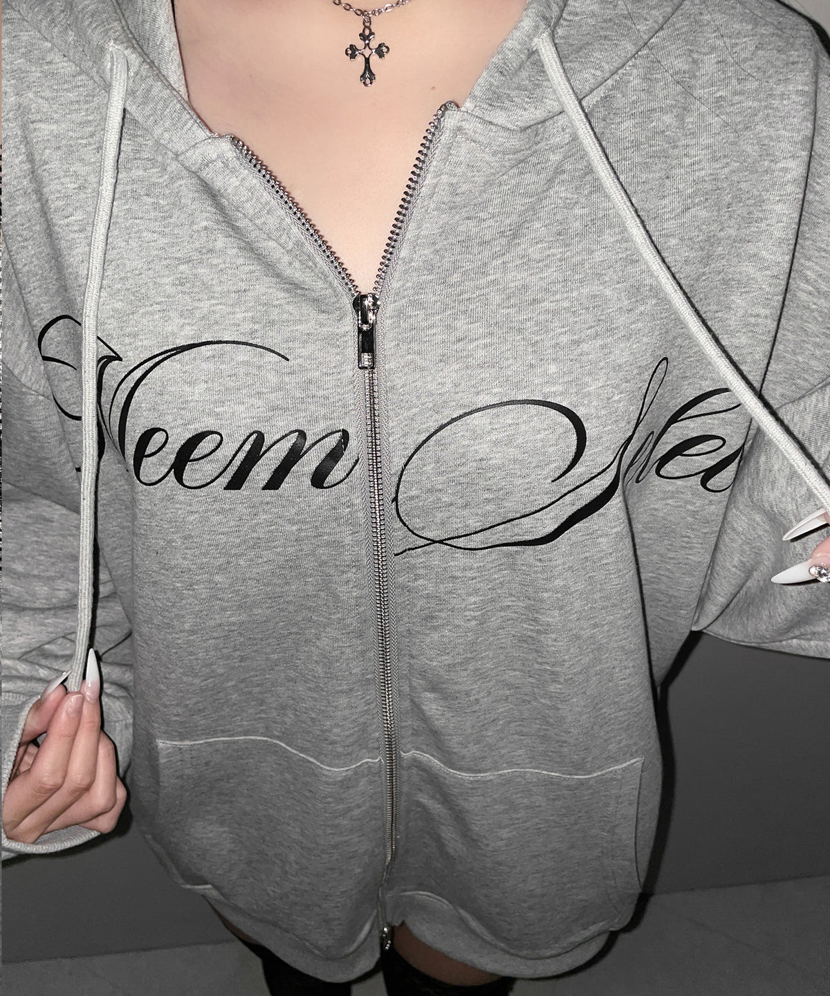 【 セットアップ可能 】レタリングロゴプリントダブルジップビッグパーカー / lettering logo print double zip BIG hoodie