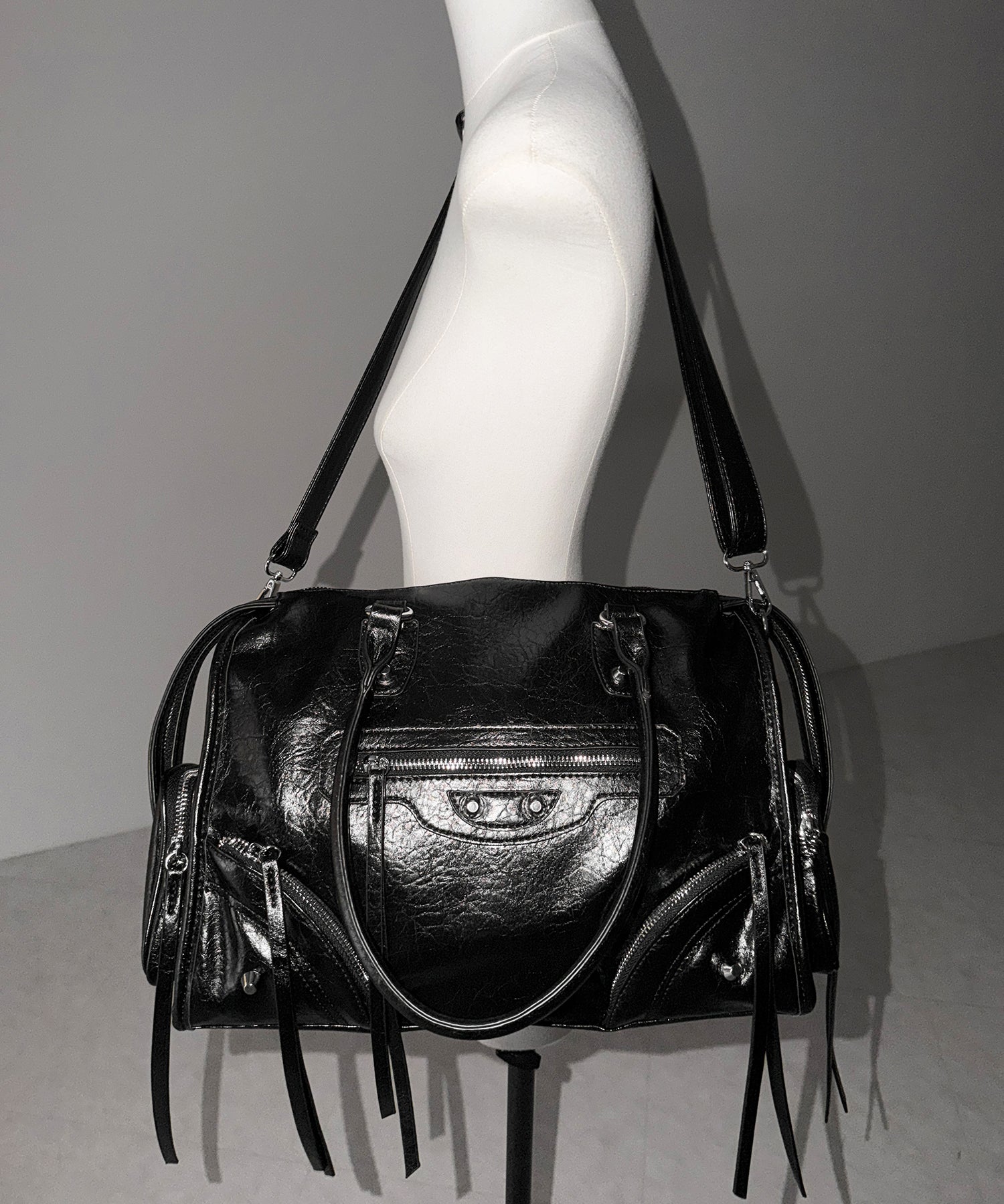【 ショルダーストラップ付き2WAY 】アウトポケットヴィンテージダブルジップボストンショルダーバッグ /out pocket vintage double zip boston shoulder bag