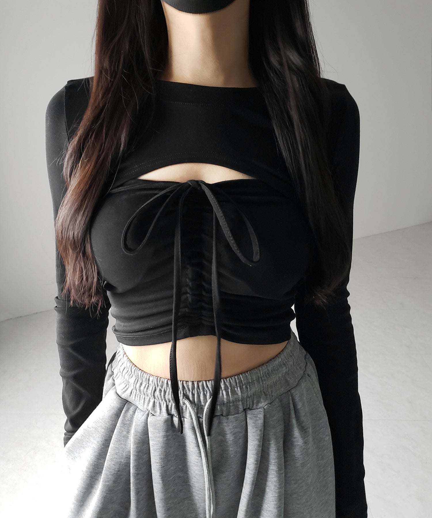 【 2点セット 】フロントリボンベアトップス & ショートレイヤードトップス SET / front ribbon bare tops & short layered tops SET