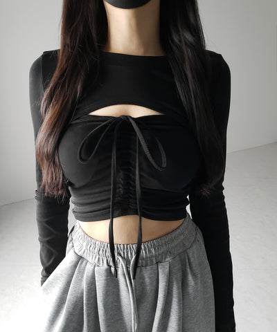【 2点セット 】フロントリボンベアトップス & ショートレイヤードトップス SET / front ribbon bare tops & short layered tops SET
