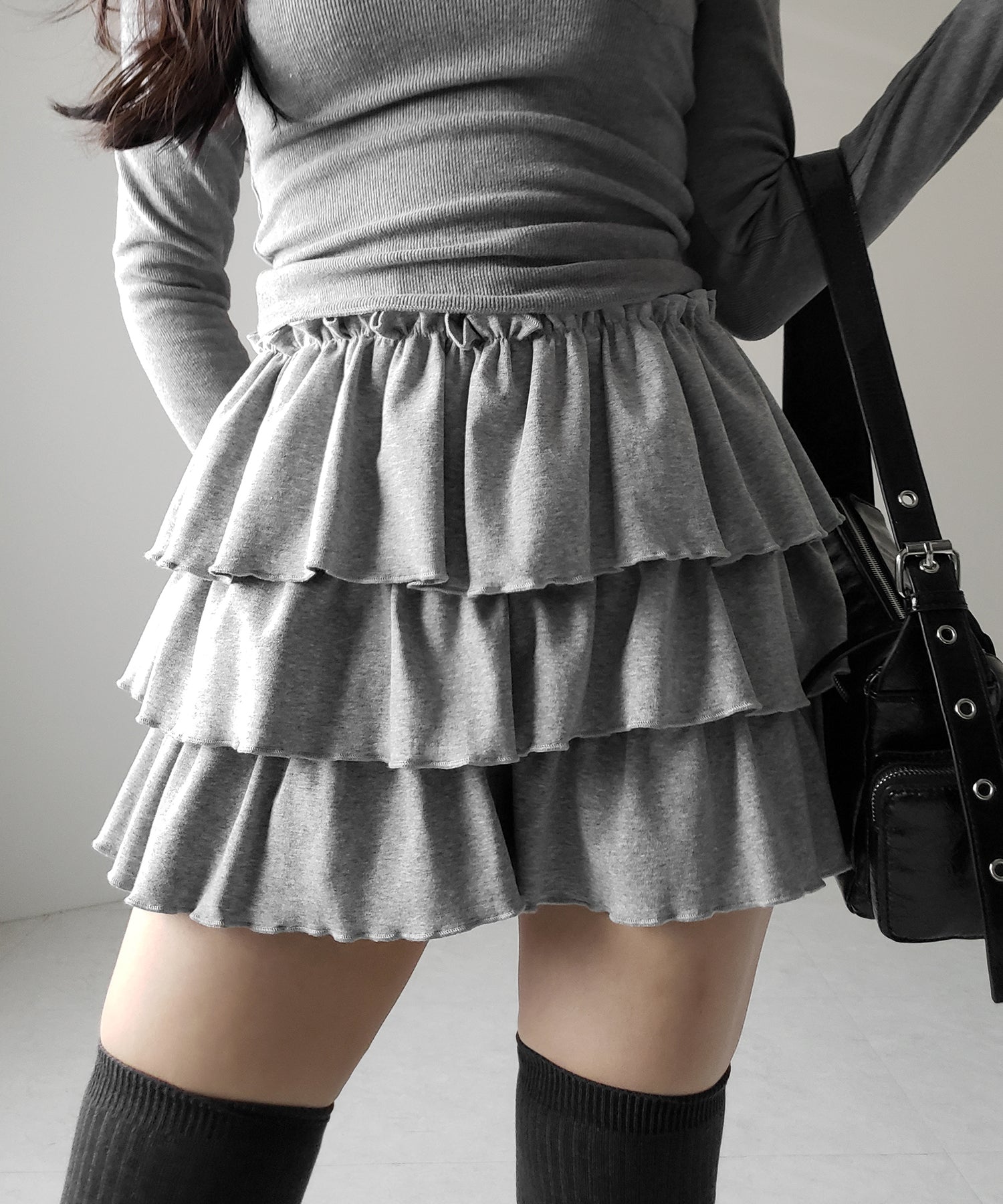 【 新色ピンク追加!4color 】3段フリルカットソーミニスカパン / 3 frill cutsew mini skirt pants