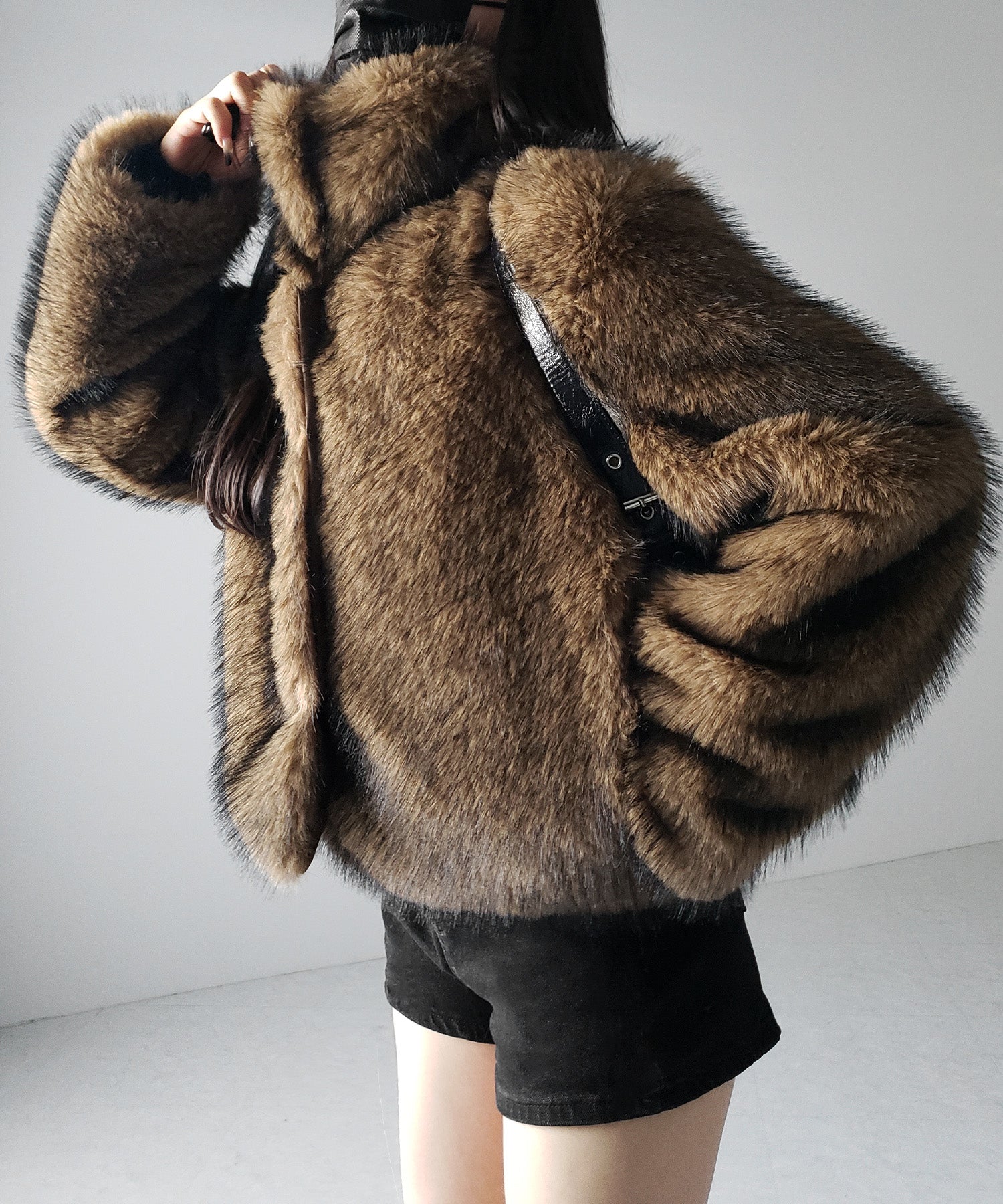 スタンドカラーミックスファーショートコート / stand-collar mix fur short coat