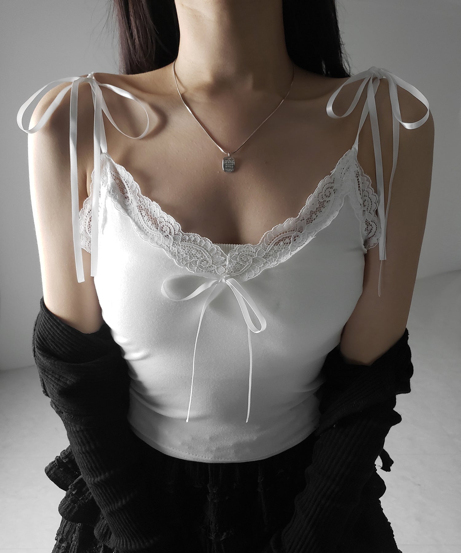 3サテンリボンレースリブキャミソール / three satin ribbon lace lib camisole