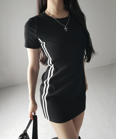 半袖サイドラインタイトミニワンピース / short sleeve side line tight mini onepiece