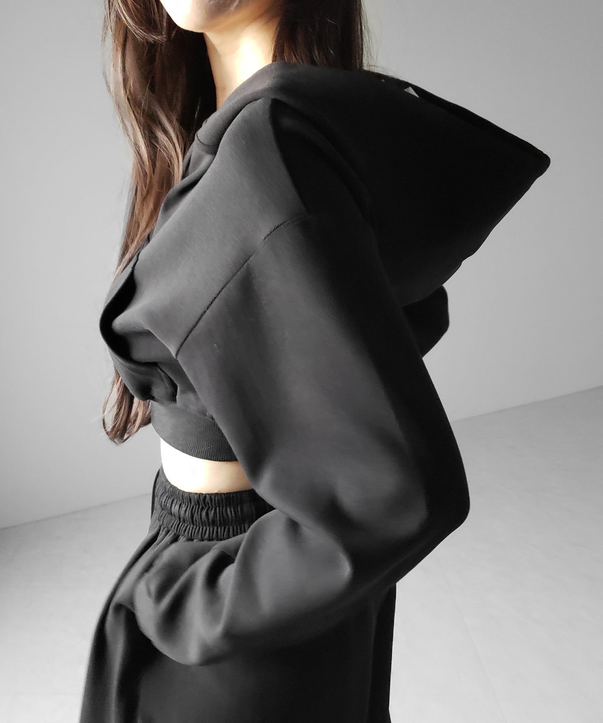 【 セットアップ 】ダブルジップショートパーカー + タックワイドスウェットパンツ SET / double zip short hoodie + tuck wide sweat pants SET