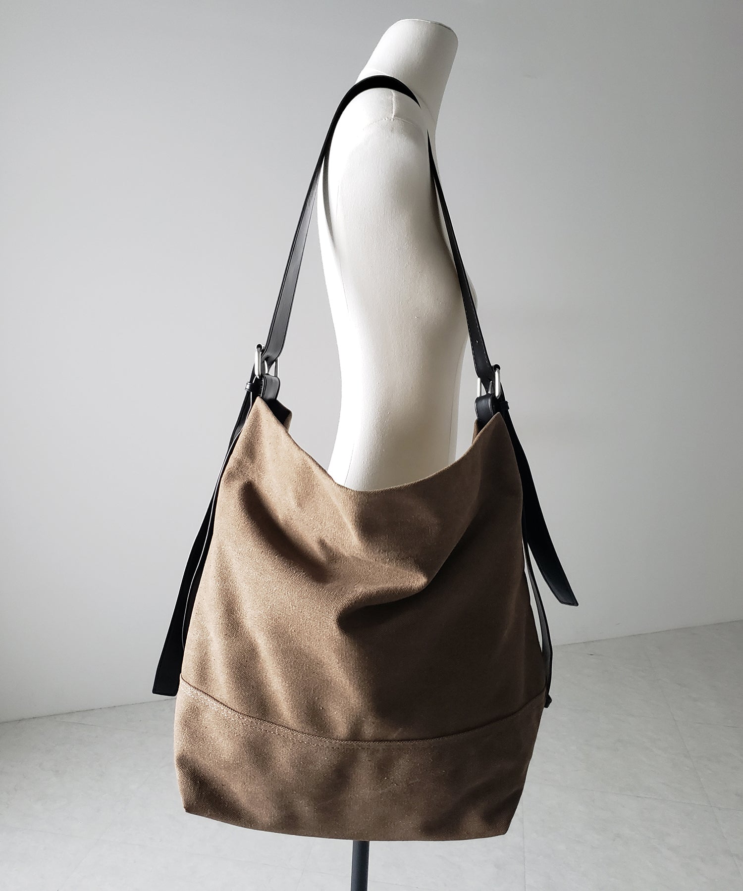 【 2color 】レザーベルトキャンバスビッグショルダーバッグ / leather belt canvas big shoulder bag