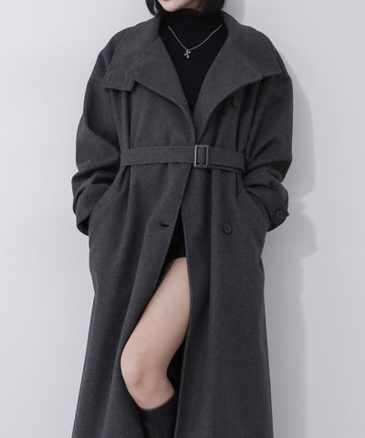 【 ウエストマークベルトSET 】2WAY スタンドカラーレディメルトントレンチロングコート / 2WAY stand collar lady melton trench long coat