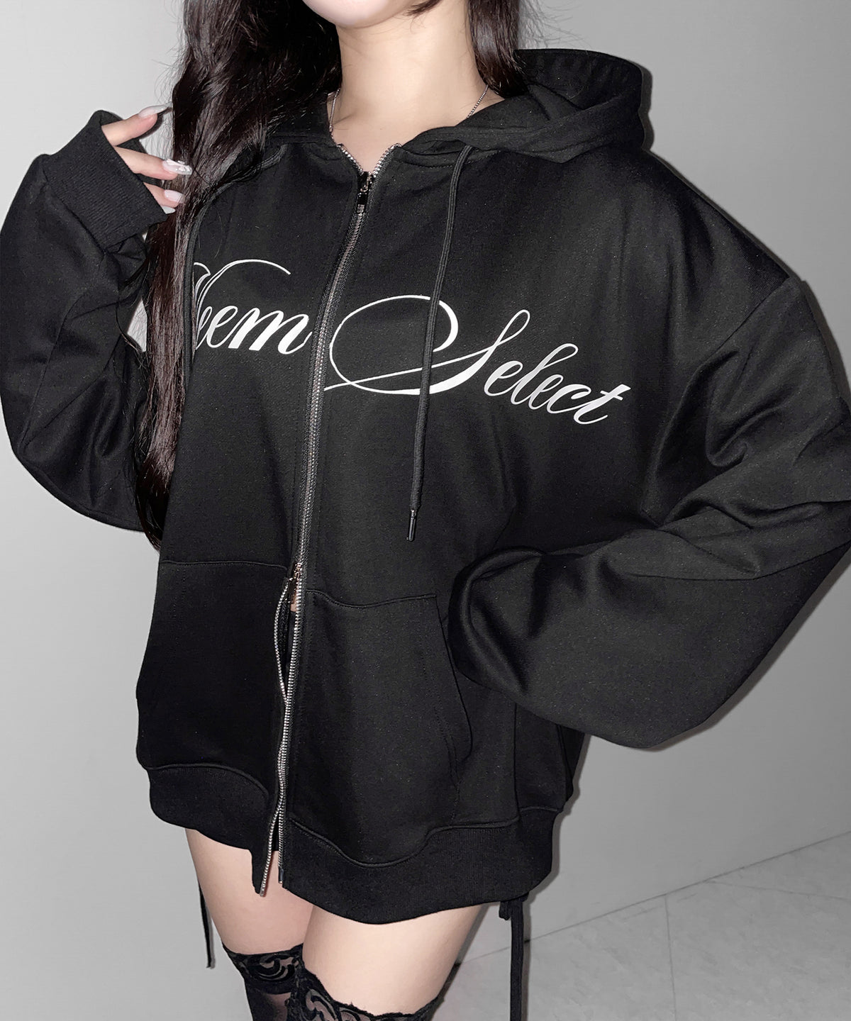 【 セットアップ可能 】レタリングロゴプリントダブルジップビッグパーカー / lettering logo print double zip BIG hoodie