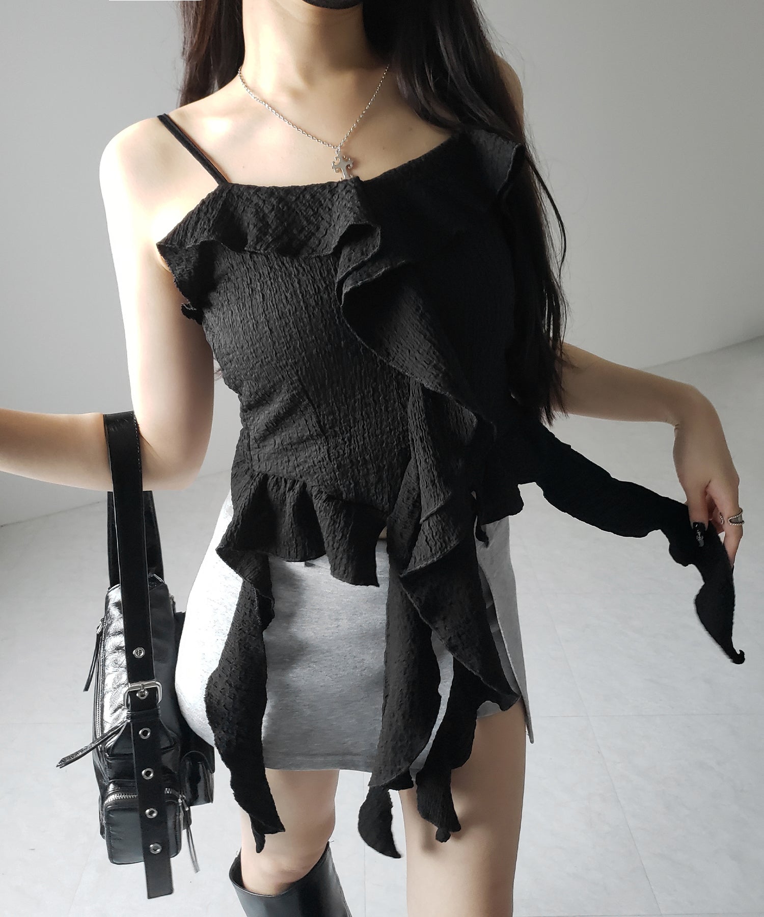 ラッフルフリルレイヤードビスチェキャミソール / ruffle frill layered bustier camisole