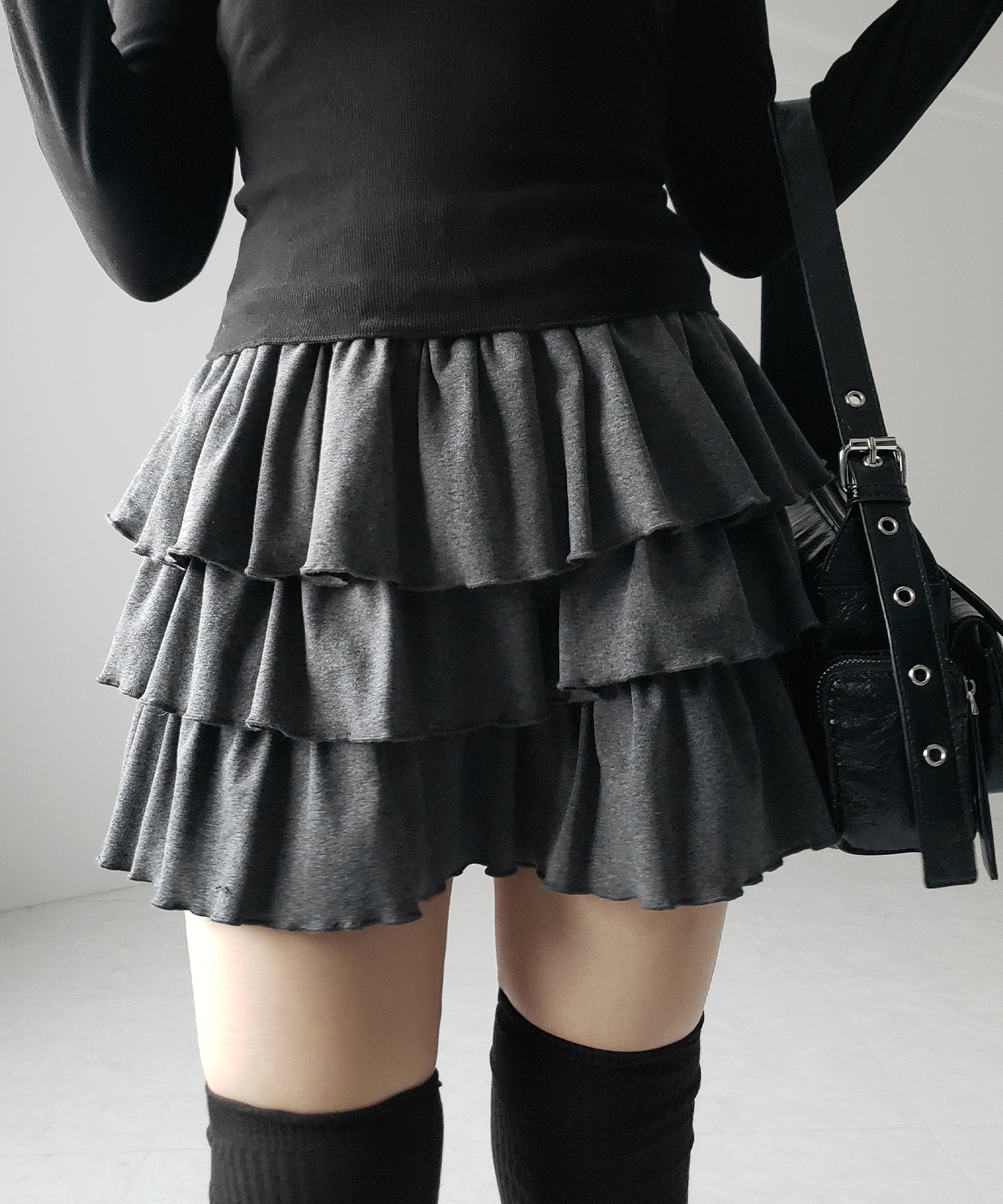 【 新色ピンク追加!4color 】3段フリルカットソーミニスカパン / 3 frill cutsew mini skirt pants