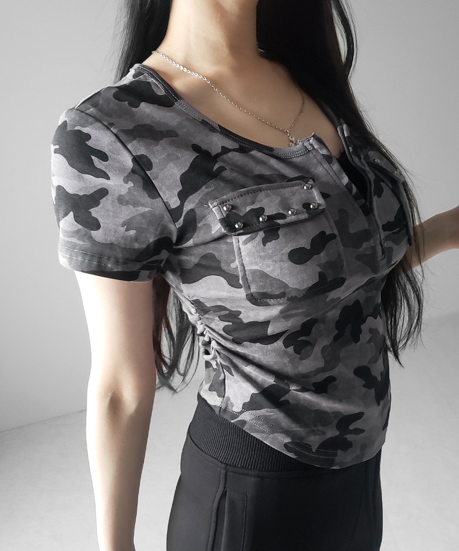 ヴィンテージカモフラアウトポケットジップ半袖Tシャツ / vintage camouflage out pocket zip short sleeve T-shirt