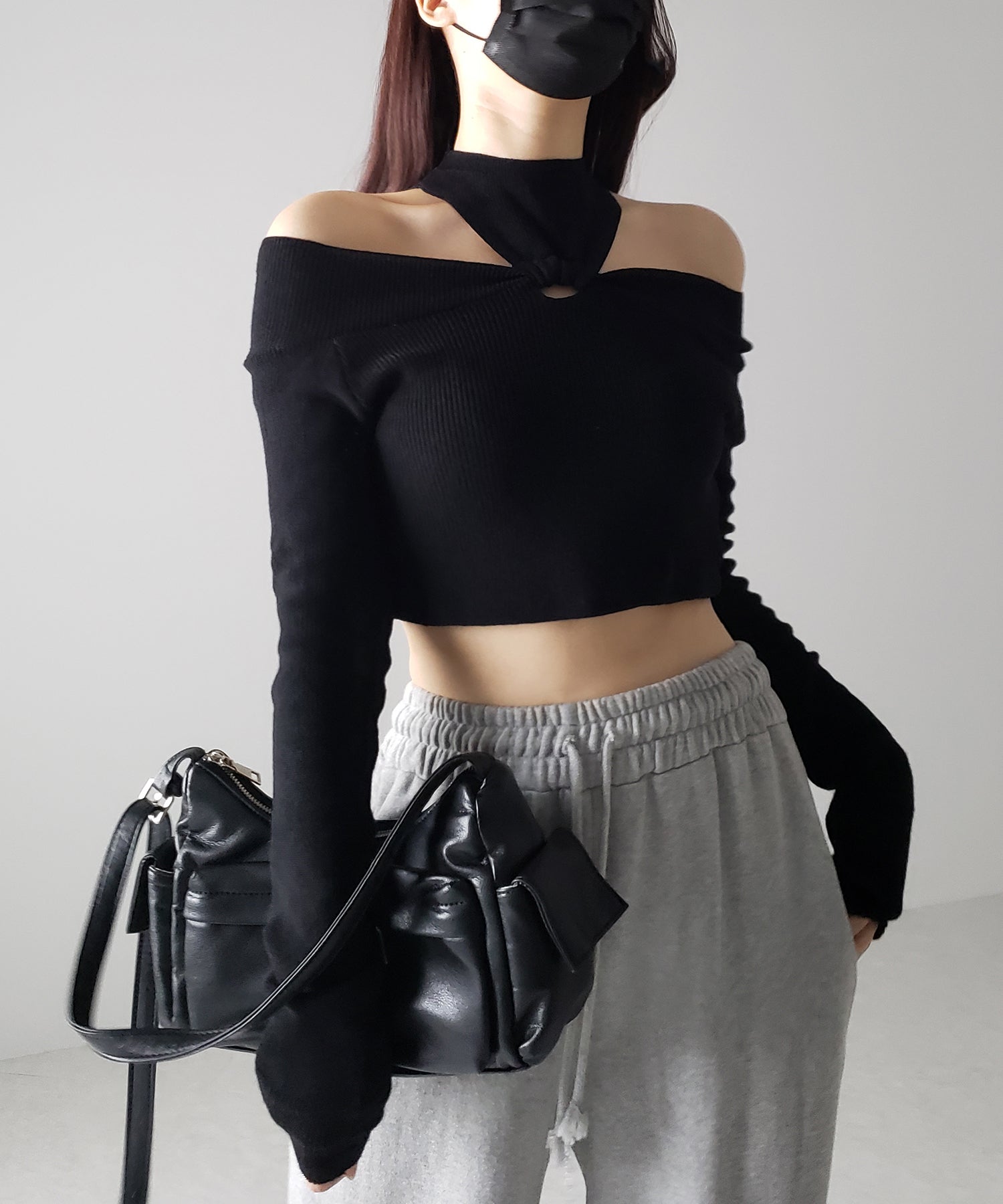 【 3 color 】カットアウトオフショルショートリブニット