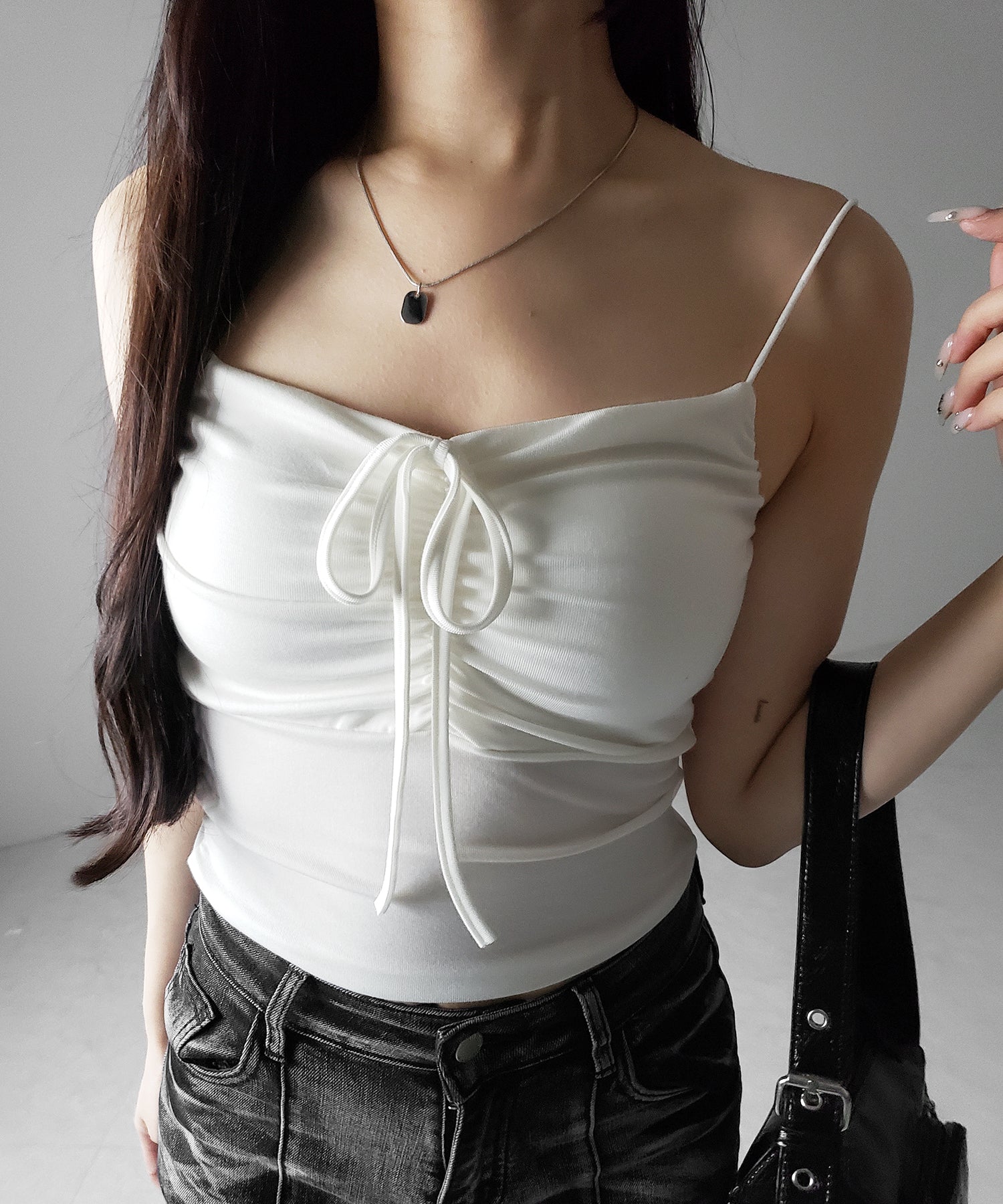 【 2WAY 】クロスストラップリボンギャザースリムキャミソール / cross strap ribbon gather slim camisole