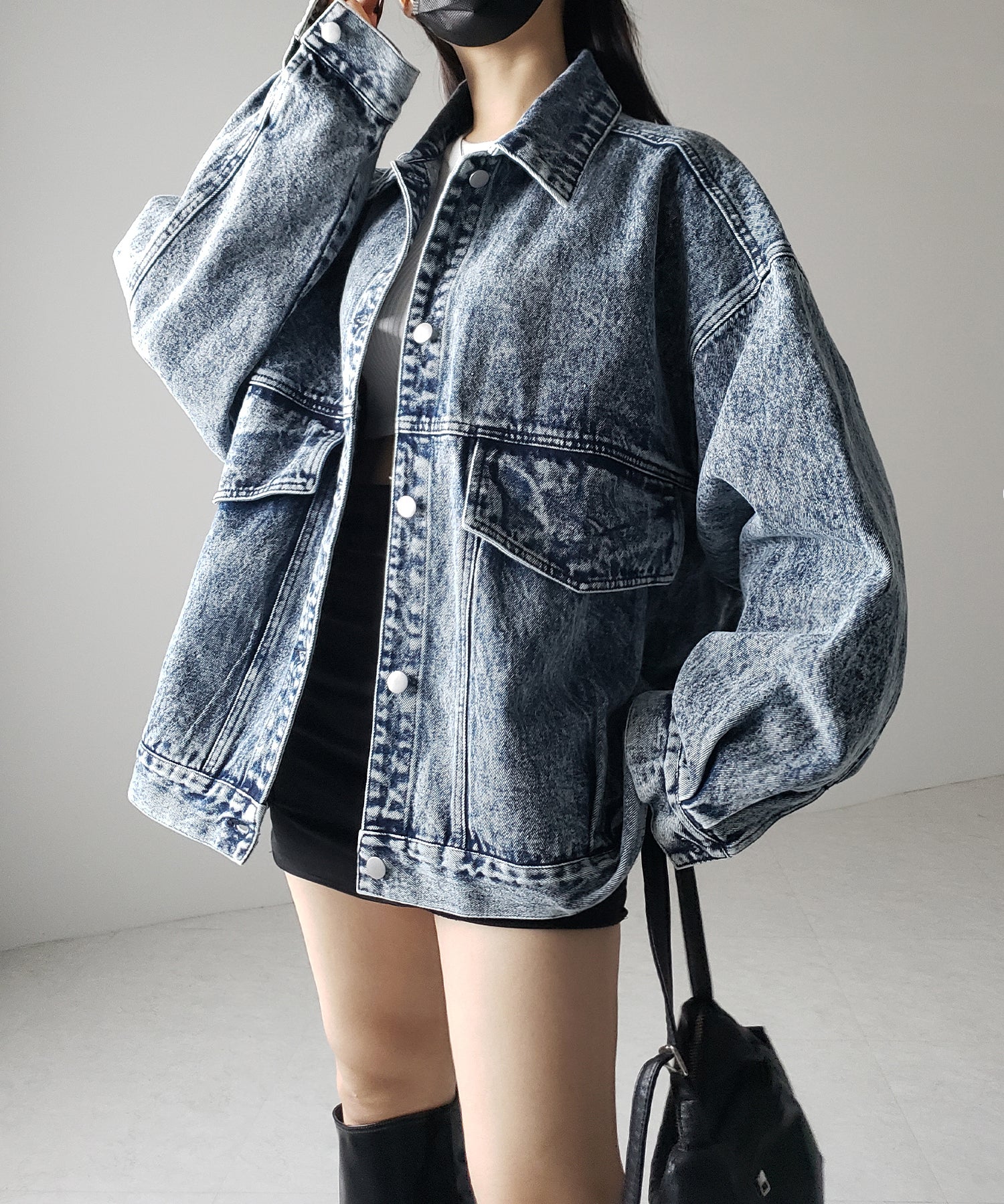 【 デニムセットアップ着用可能 】ヴィンテージケミカルブリーチボーイフレンドデニムジャケット / vintage chemical bleach boyfriend denim jacket