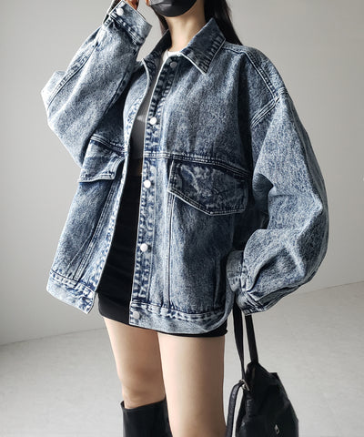 【 デニムセットアップ着用可能 】ヴィンテージケミカルブリーチボーイフレンドデニムジャケット / vintage chemical bleach boyfriend denim jacket