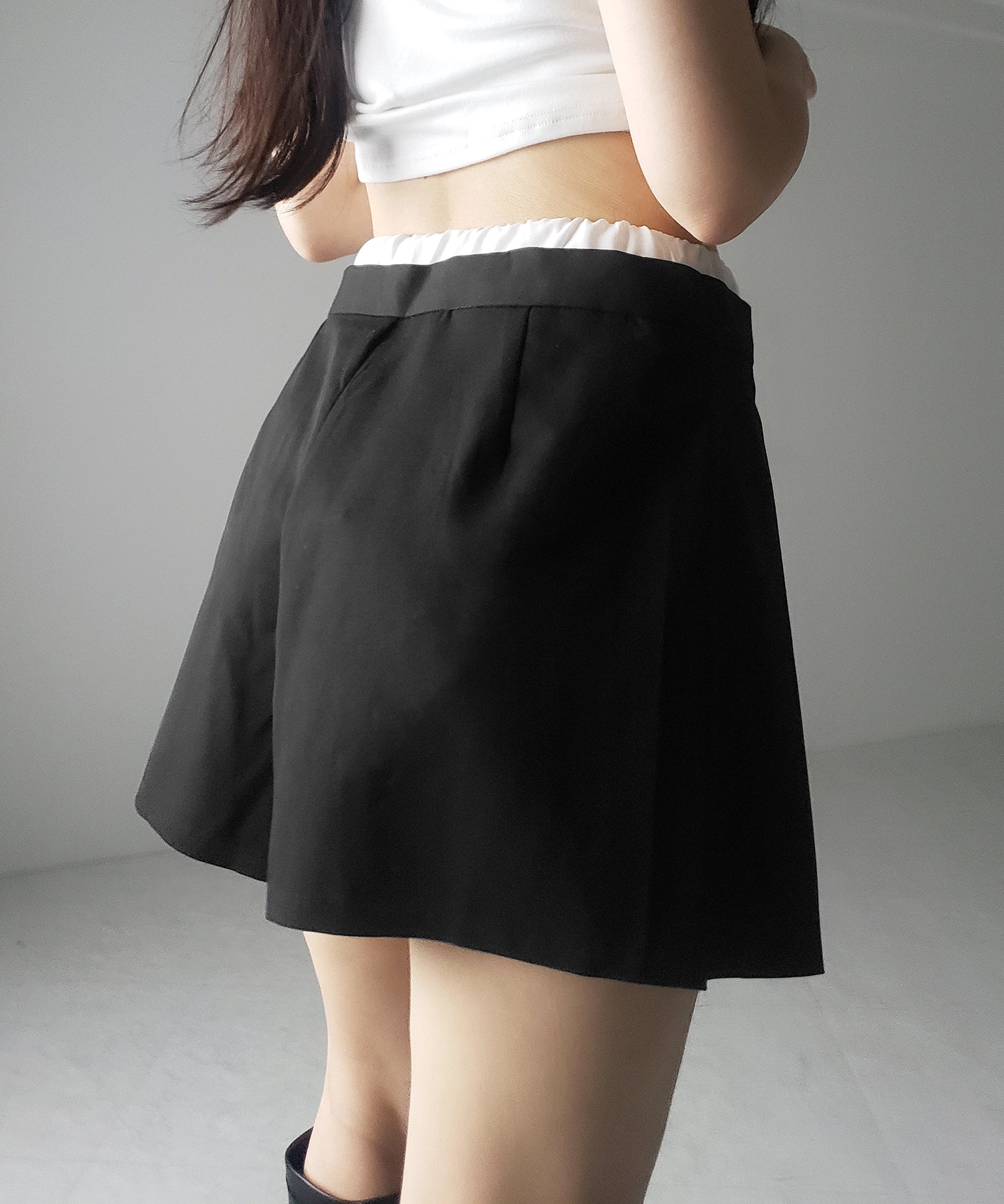 【 2color 】レイヤードプリーツミニスカパン / layered pleated mini skirt pants